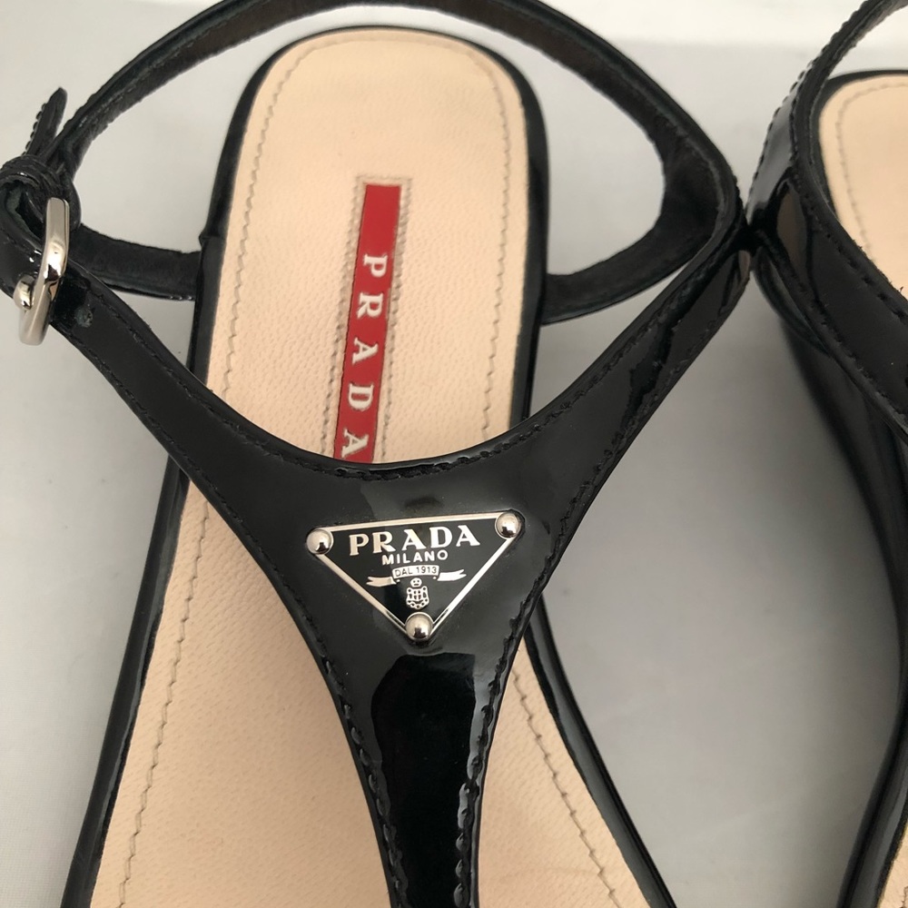 Prada patent leather T-strap wedge sandal EU36 US6 - Picture 2 of 7